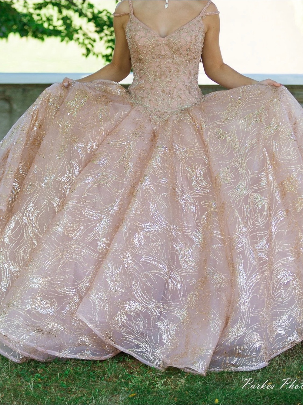 Girls' Shimmering Blush Pink Party Ball Gown Dress